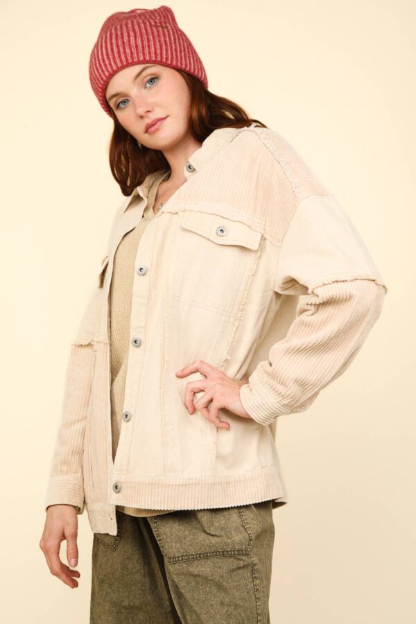 Mineral Washed Color Block Button Down Jacket