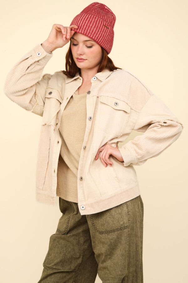 Mineral Washed Color Block Button Down Jacket