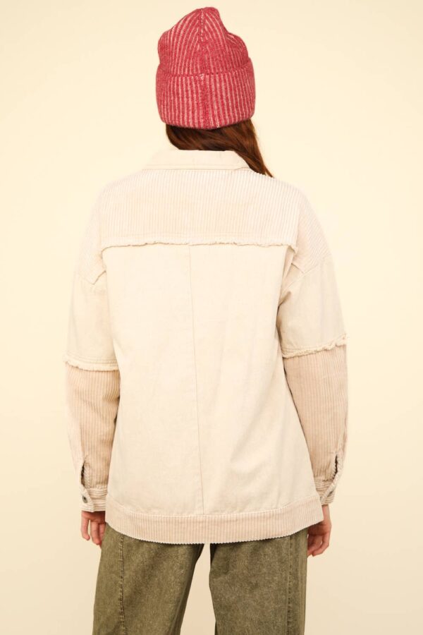 Mineral Washed Color Block Button Down Jacket