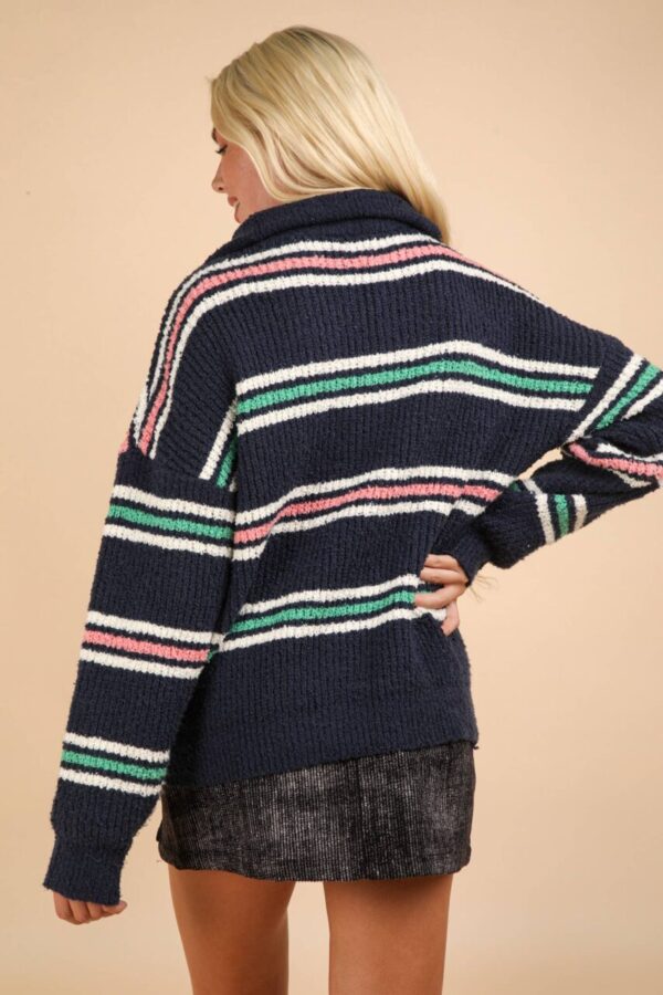 Multi Color Striped Half Zip Up Knit Sweater Top