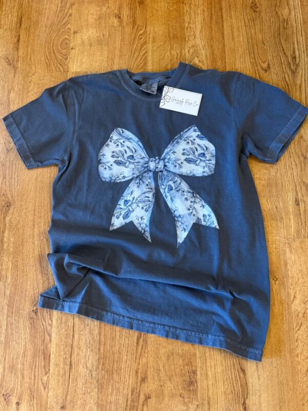 Coquette Blue Floral Bow Comfort Colors Graphic Tee