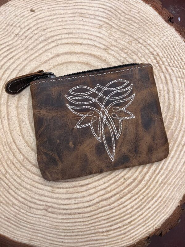 Vintage Western Boot Stitch Leather Coin Pouch