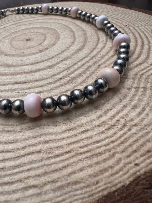 8mm – Sterling silver pearls and pink conch – 20 inch