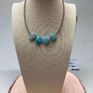 3mm Sterling Pearls and Peruvian Amazonite – 14 inch choker