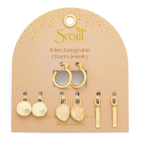 Interchangeable Charm Earring – Rose Quartz/Love/Gold