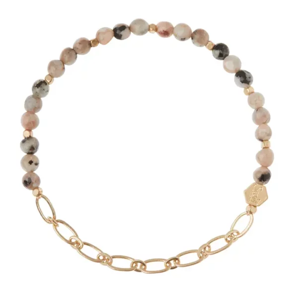 Mini Stone W/Chain Stacking Bracelet – Rhodonite/Gold