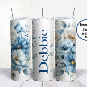 20 oz Personalized Blue Flower Stainless Steel Tumbler Cup