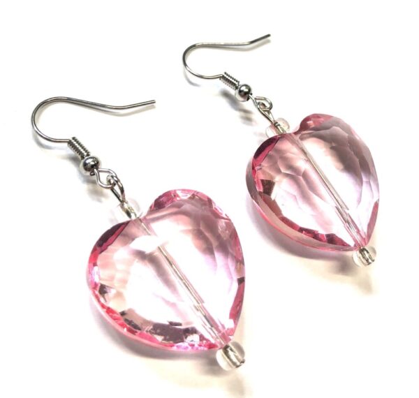 Handmade Pink Glass Heart Earrings Women Valentine’s Day Gift