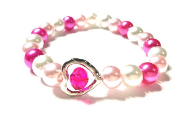 Handmade Women’s Pink & White Heart Stretch Bracelet