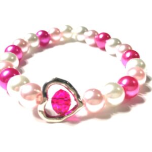 Handmade Women’s Pink & White Heart Stretch Bracelet