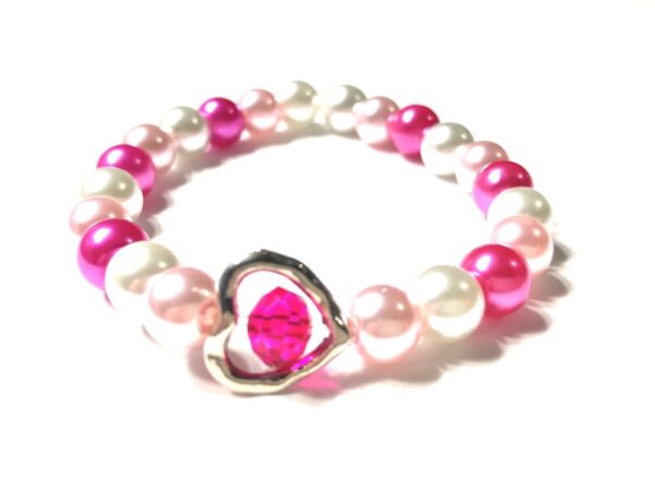 Handmade Women’s Pink & White Heart Stretch Bracelet