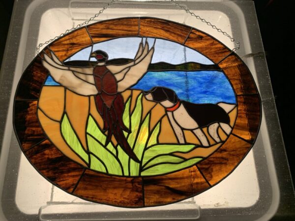 Pointer and Pheasant Stained Glass