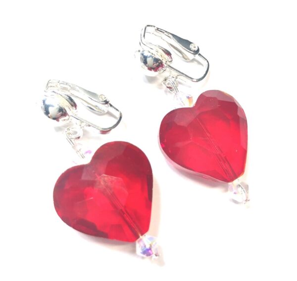 Handmade Women’s Red Heart Clip-On Earrings