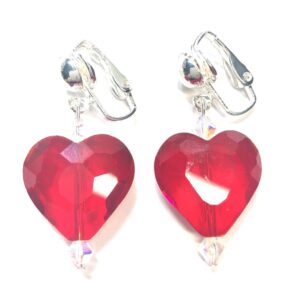 Handmade Women’s Red Heart Clip-On Earrings