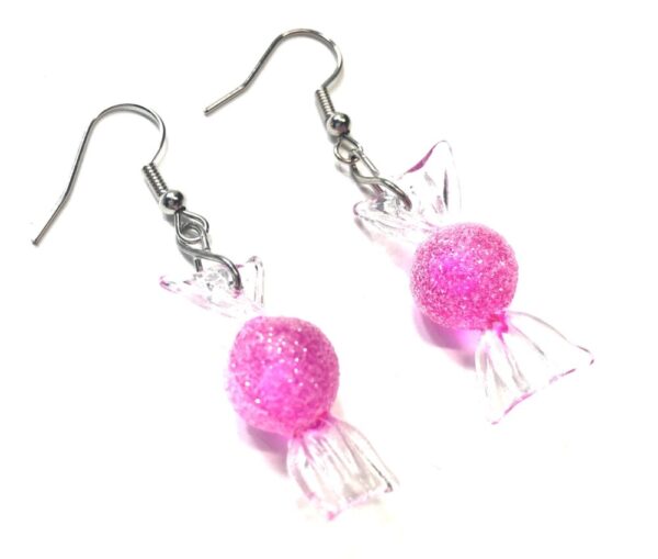 Handmade Pink Candy Wrapper Valentine’s Day Women’s Earrings