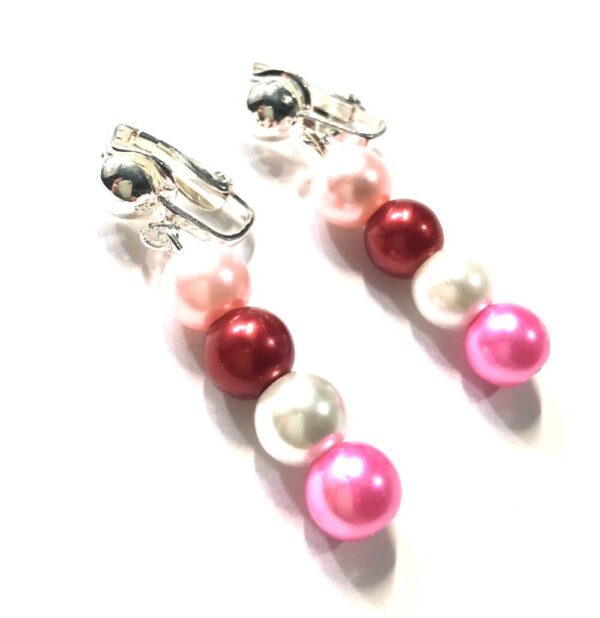 Handmade Women’s Pink Red & White Clip-On Valentine’s Earrings