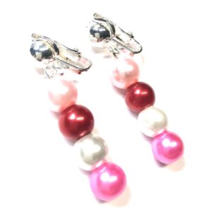 Handmade Women’s Pink Red & White Clip-On Valentine’s Earrings