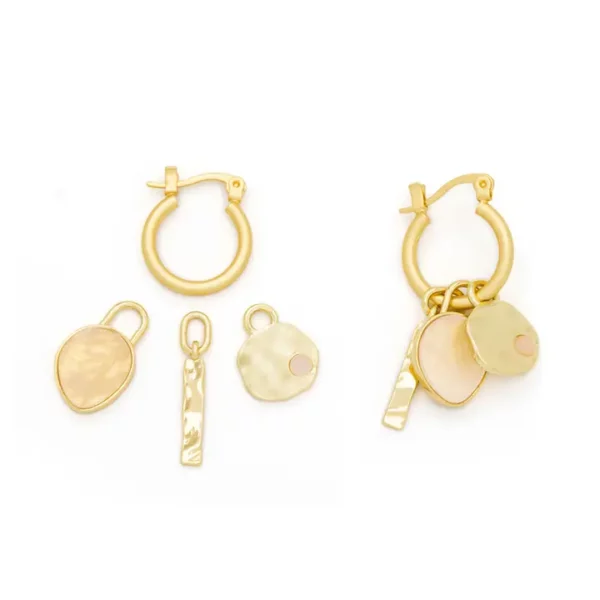 Interchangeable Charm Earring – Rose Quartz/Love/Gold