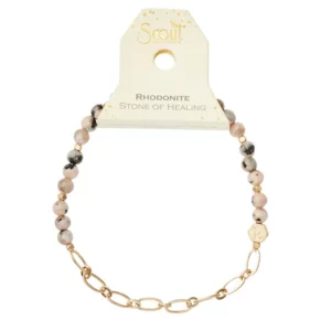 Mini Stone W/Chain Stacking Bracelet – Rhodonite/Gold