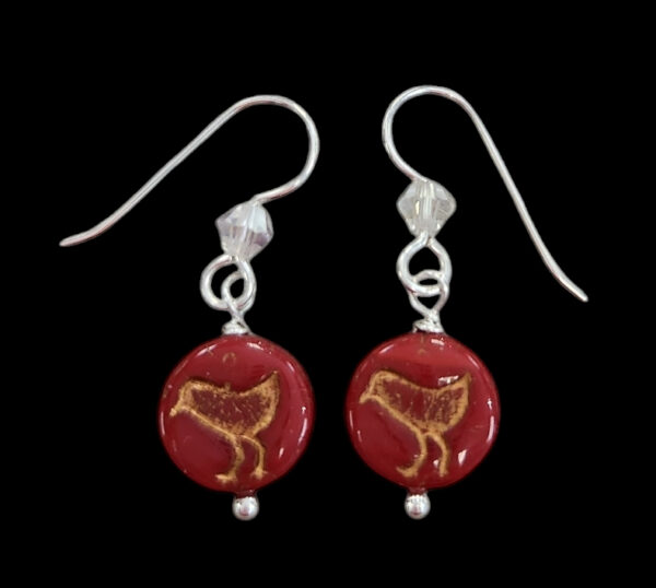 Red bird Earrings – Czech glass and sterling silver