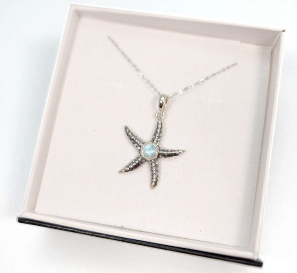 Larimar Starfish and sterling silver necklace