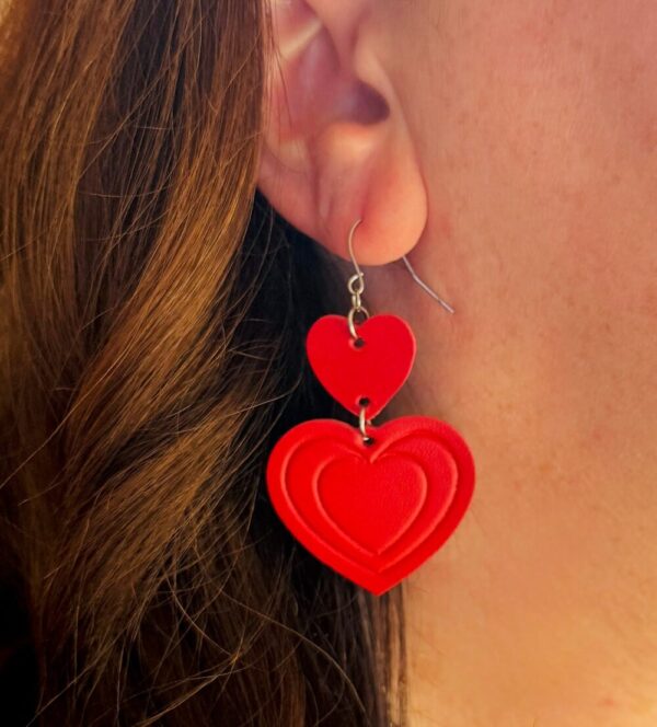 Embossed Double Heart Earrings: Fire Red