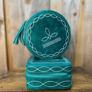 Turquoise Round BootStitch Tooled Leather Jewelry Box