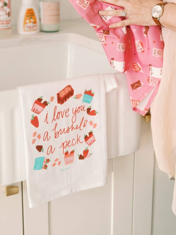 Bushel & A Peck Flour Sack Tea Towel | Valentine’s Day