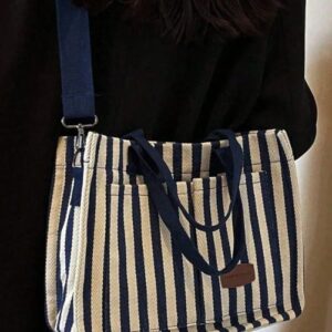 Vertical Striped Hobo Shoulder Bag