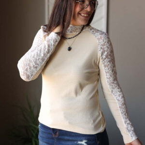 Beige Floral Lace Long Sleeve Top