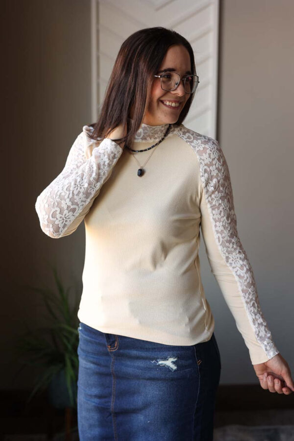 Beige Floral Lace Long Sleeve Top