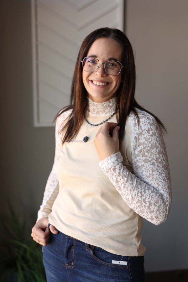 Beige Floral Lace Long Sleeve Top