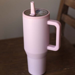 40 oz Light Pink Straw Stainless Cup