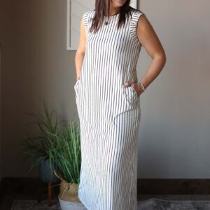 Black White Stripe Sleeveless Maxi Dress