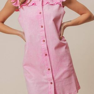 Pink Ruffle Denim Shirt/Dress