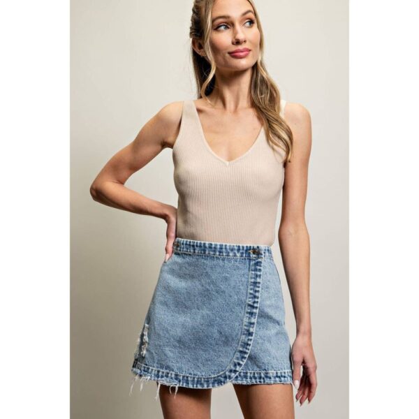 STONE WASHED WRAP MINI SKIRT