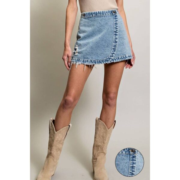 STONE WASHED WRAP MINI SKIRT