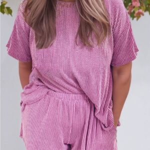 Ribbed Knit T Shirt and Shorts Plus Size Lounge Set