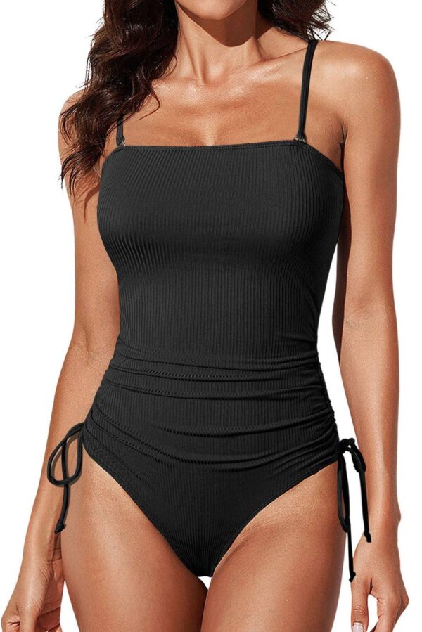 Ribbed Drawstring Sides Cutout One Piece Swimsuit