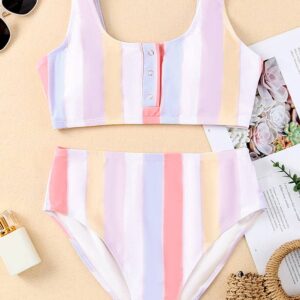 Snap Buttons Striped Print Two-piece Bikini