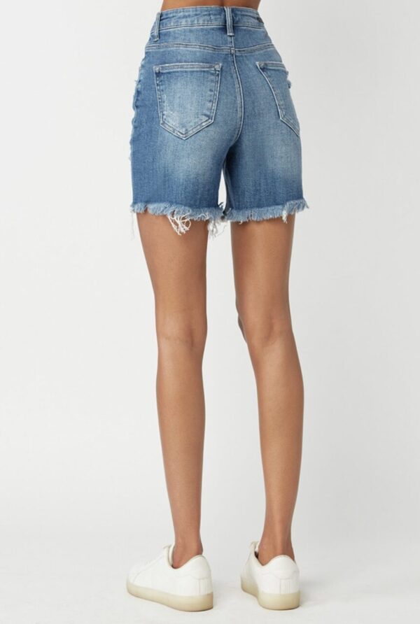 Risen High Rise Mid Thigh Distressed Shorts