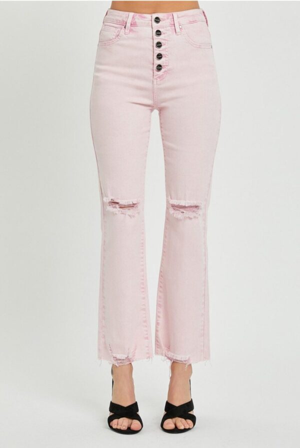 Risen High Rise Acid Pink Button Down Jeans