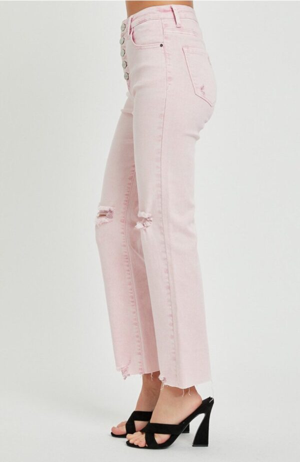 Risen High Rise Acid Pink Button Down Jeans