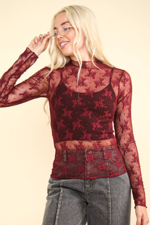 Victoria Sheer Mesh Lace Knit Top