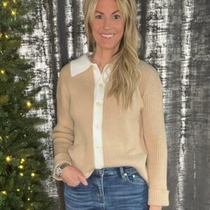 SUTTON SWEATER CARDIGAN WITH CONTRAST COLLAR