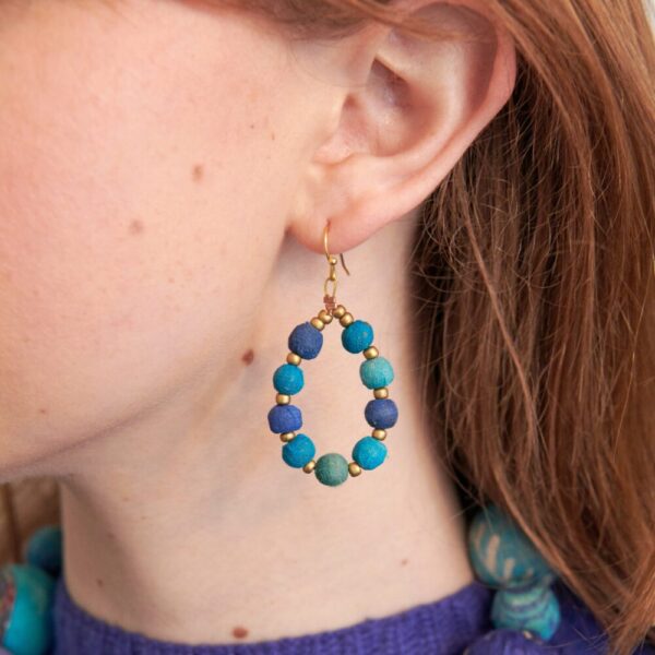 Kantha Azure Beaded Teardrop Earrings