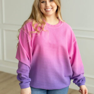 Pink & Purple Ombre Corded Crewneck