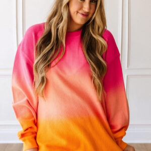 Pink & Orange Ombre Corded Crewneck