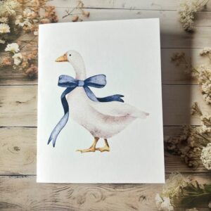 Goose with blue bow card