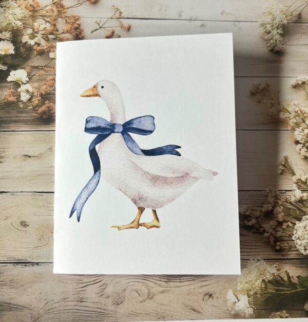 Goose with blue bow card